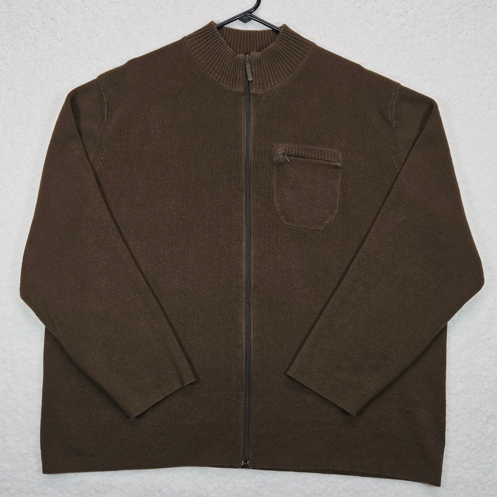 Woolrich Men Full Zip Ribbed Sweater Jacket Brown 2XL Tall Grandpacore Gorpcore
